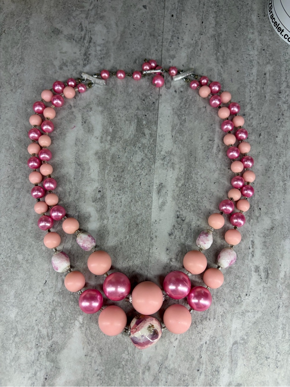 Vintage Japan Pink Necklace And Earring Set Signed Jewelry Lot Clip On / Hook - Picture 4 of 5